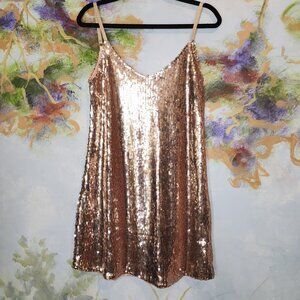 NWOT Rose Gold Spaghetti Strap Sequin Swing Dress